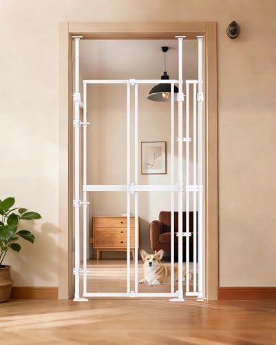 74.80-98.43 Extra Tall Cat Gate for Doorway Wide Adjustable 20.8-38 Clear Pet Safety Gate Auto Close No Drilling Full Door Gate for Stairs Studio Kitchen- White