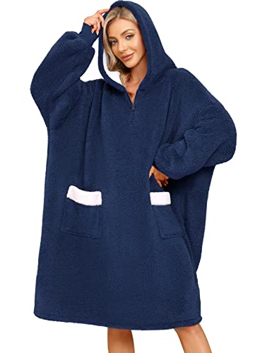 Xnova Oversized deken hoodie zachte warme teddy fleece draagbare hoodie deken vrouwen pluizige hoodie halve rits… - Image 3