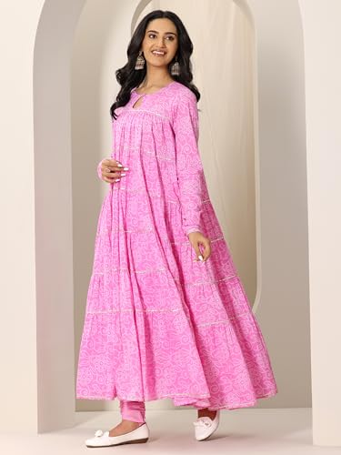 Image of Libas Printed Cotton A-Line Kurta With Churidar and Dupatta