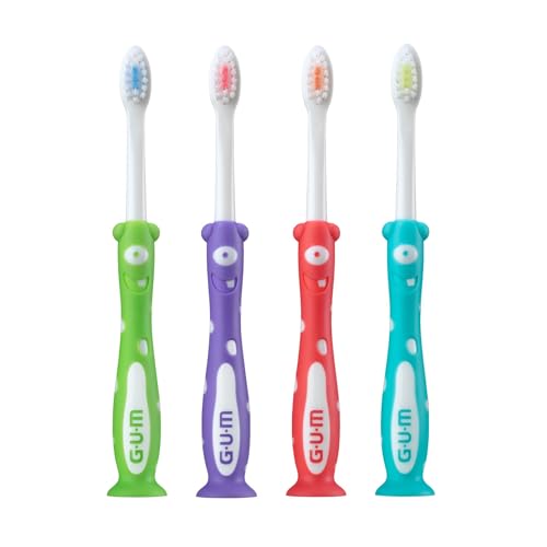 Image of GUM Monsterz Kids Toothbrush for Children & Toddlers, Soft Bristles with Suction Cup Base, Ages 2+, 1 Count (Pack of 6)