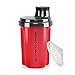Protein Shaker 300 ml „Heaven“ auslaufsicher, BPA frei mit einklickbarem Sieb & Skala für Cremige Whey Shakes, Gym Fitness Becher für Isolate & Sport Konzentrate, Eiweiß Shaker in Rot Schwarz