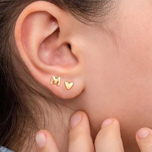 Stud Earrings for Girls Gifts - 2 Pairs S925 Sterling Silver Post Real Gold Plated Heart Initial Stud Earrings for Girls Teen Girl Gifts Hypoallergenic Earring for Women Jewelry3