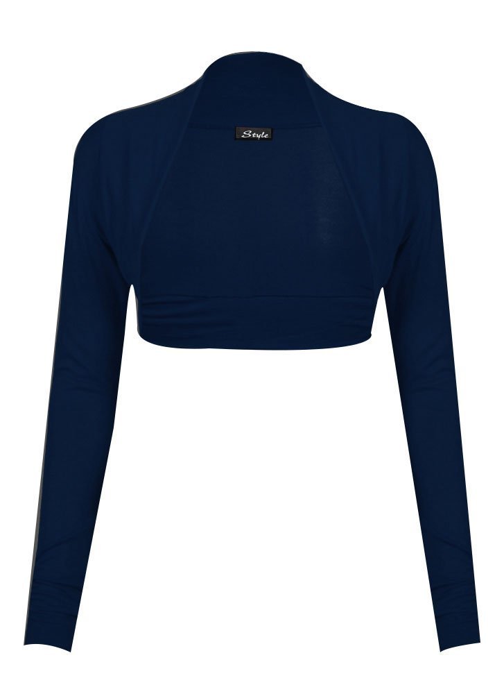 Fk Styles Women's Navy Plain Long Sleeves Viscose Jersey Bolero Shrug Blue