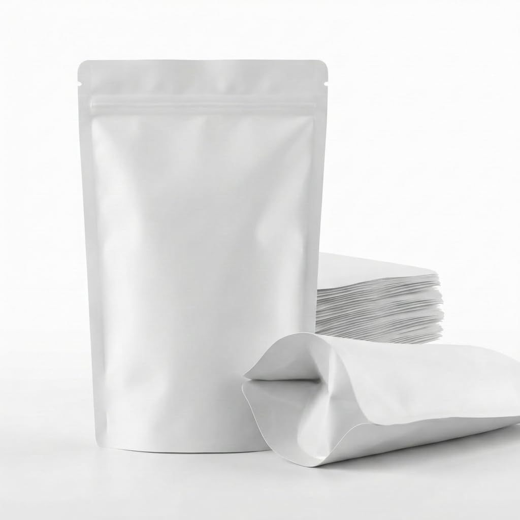 Matte White Stand Up Pouches - Zip Lock & FREE Shipping -1