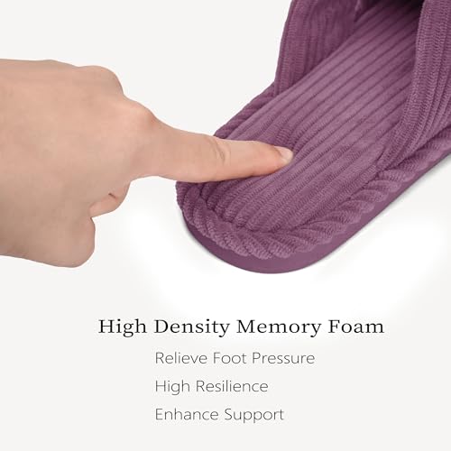 Image of IPSAE House Slippers for Woman Memory Foam Open Toe Slippers Corduroy Cross Bow Womens Slipper Slides Comfy Indoor Bedroom Slip On Shoes