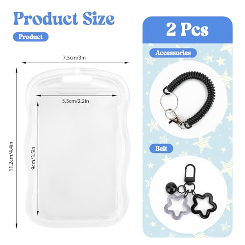 2 Stück Photocard Holder Keychain, Star Bells Ausweishalter Ausweishülle, ID Card Holder Fotokartenhalter mit Spring Rope, Kartenhülle für Ausweis, Idol Photo Display und Buskarte (Weiß, Schwarz)