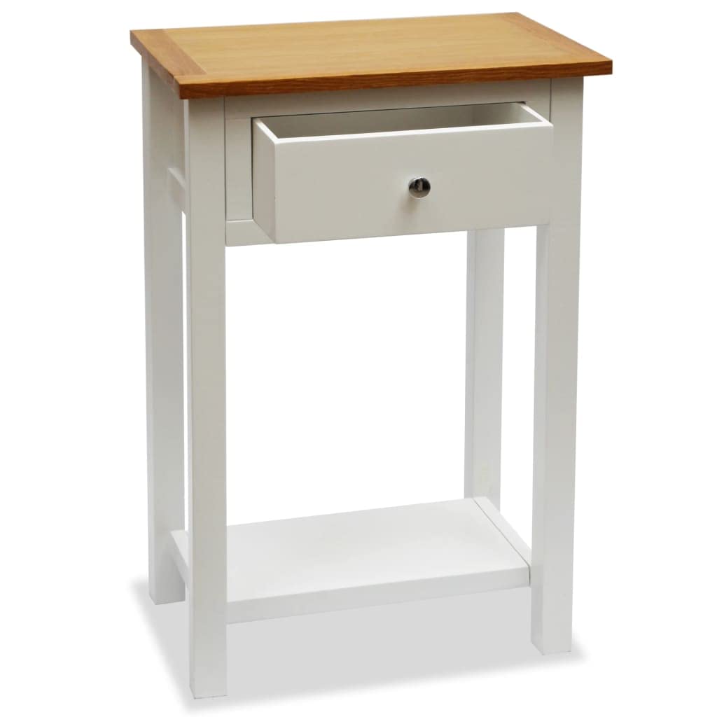 Stolik Boczny z Litego Drewna Debowe, 50x32x75 cm, Bialy