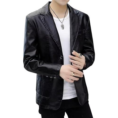 Veste de costume en similicuir homme casual coupe regular blazer PU
