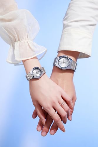 Image of Giordano Analog Pair Watch for Unisex with Round Dial, Crystal Indices, Date Display and Stainless Steel Strap
