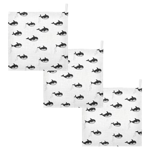 Image of vvfelixl Little Cute Orca Baby Burp Cloths Baby Muslin Washcloths for Boys Girls Cotton Babys Face Towel for Newborn Infants Soft and Absorbent 11.8 X 11.8 in, 5 Pack