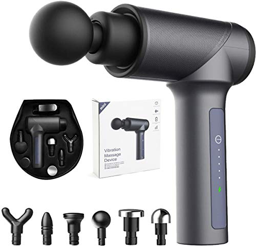 Preisvergleich Produktbild Handheld-Muskelmassagepistole, Tiefengewebemassagepistole mit 5 Geschwindigkeiten, leistungsstarke Akku-Percussion-Massagepistole, tragbares Massagegerät mit 6 Massageköpfen