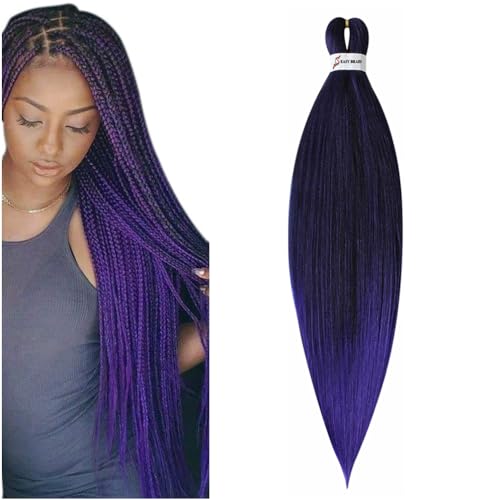 BALINGHAIR Pre Stretched Braiding Hair Ombre Purple Braiding Hair Yaki Texture Hot Water Setting Professional Braids Hair 26 Inch(1B/Purple-1Pcs)