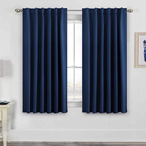 Image of H.VERSAILTEX Blackout Curtains Thermal Insulated Window Treatment Panels Room Darkening Blackout Drapes for Living Room Back Tab /Rod Pocket Bedroom Draperies, 52 x 63 Inch, Navy Blue, 2 Panels
