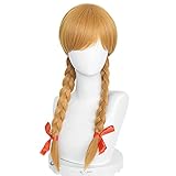 GEAGLE Long Brown Wig Blonde Braided Hair Wig with Bangs Cowgirl Pigtails Ponytails Cosplay Costume Halloween Fancy Dress Makeup Accessories