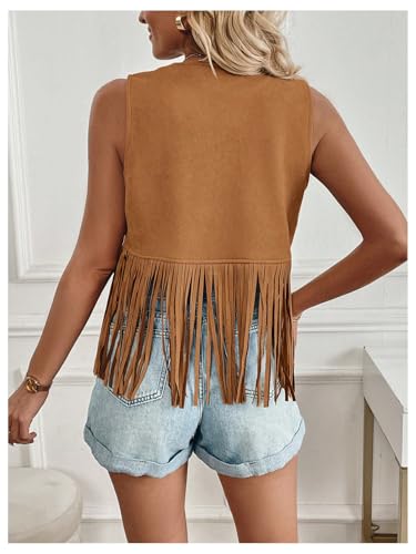 Milumia Women's Faux Suede Fringe Cowgirl Vest Western Sleeveless Cardigan Jacket3