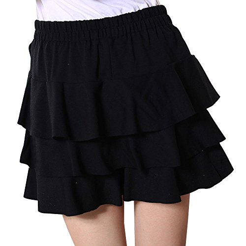 Kangqifen Women's Summer Ruffle Elastic Waist Plus Size Skorts Skirt Black(XL)