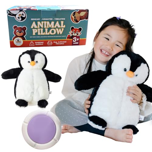 Penguin Sensory Weighted Vibrating Pillow, Pressure Activated for Kids Adults, 11x20, Pillow Animal, Calming Therapy for Focus and Balance, Weighted Stuffed Animals, Weighted Plush, Sensory