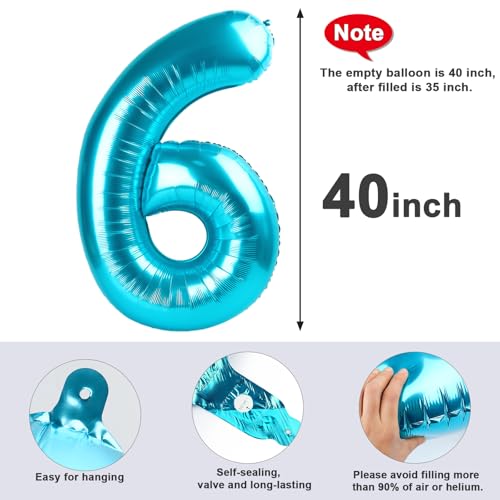 Image of 6 Balloon Numbers Birthday Decorations, 40In Light Blue Balloons for Party | Eye-catching Appearance, Perfect Decorative Centerpieces, Convenient Self-sealing Structure, Widely for Various Occasions