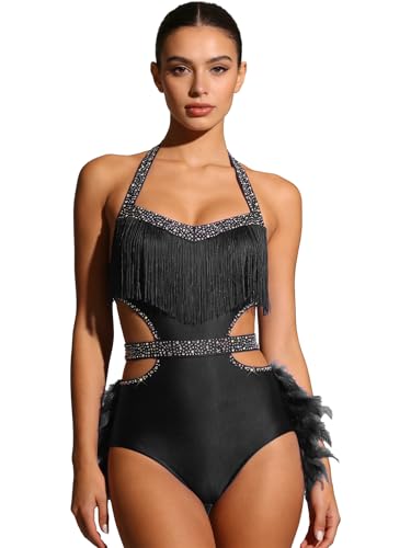 Justaucorps de gymnastique pour femme avec franges et strass taille S à XXL