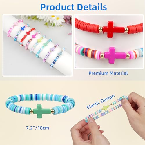 WOVTE Jesus Bracelets WWJD Bracelets Christian Bracelet Pack, Handmade Elastic Colorful Polymer Clay Beaded Bracelets Inspirational Religious Reminder Jewelry for Woman2