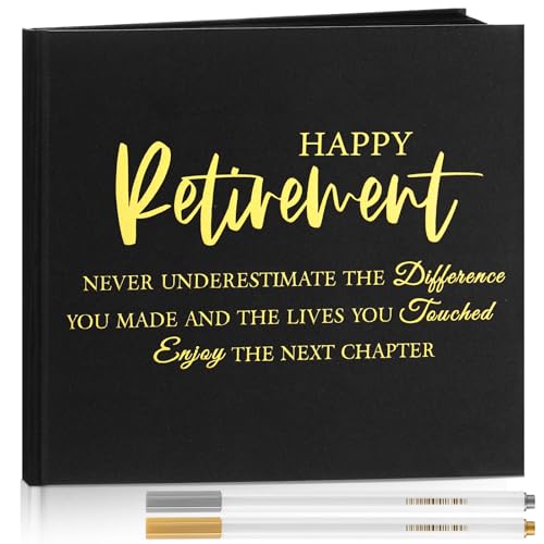 Resholder 2025 Retirement Guest Book with 2 Markers 8.7'' Square Hardcover Blank Guest Photo Signing Memory Book Happy Retirement Gift Party Supplies for Women Men Teacher Nurse Grad Decor(Black)