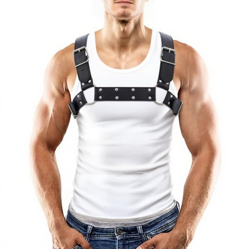 Men's Chest Harness Belt Costume, Adjustable Body Belt for Men, PU Leather Male Punk Chest Shoulder Muscle Show Fashion Costumes for Cosplay Party