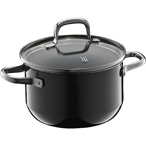 WMF Fusiontec Essential - Olla pequeña de 16 cm con tapa de cristal para inducción, olla pequeña de cerámica de alta tecnología, resistente a los arañazos, sin revestimiento, color negro, fabricada en