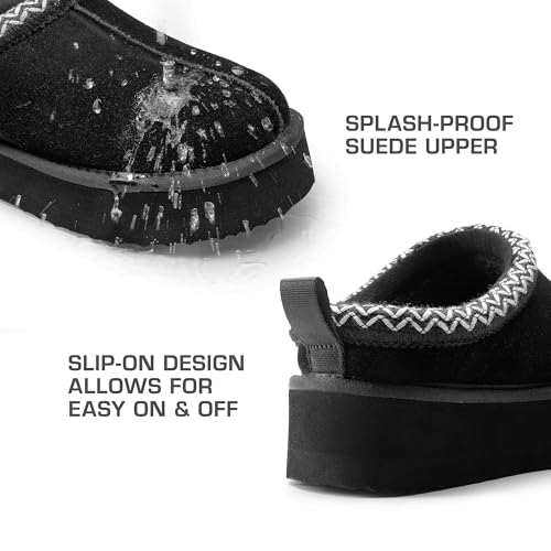 Dream Pairs Women'S Slippers For Women Genuine Suede Platform Fuzzy Cozy Fuzzyeasy Women'S Platform Slip-On Slippers Winter Fluffy Warm Comfy Furry Shoes For Outdoor Indoor House ,Size 8,Black,Sdsl2413W thumb #4