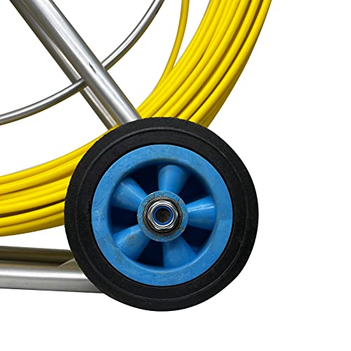 8MM 150M Fiberglass Duct Rodder Conduit Fish Tape Cable Puller Electrical Wire Puller Fiberglass Running Rod Wheel with Cage