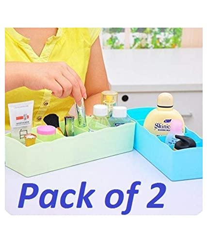 Samyaka 2Pc, 5-Grid Plastic Storage Box Drawer Organizer