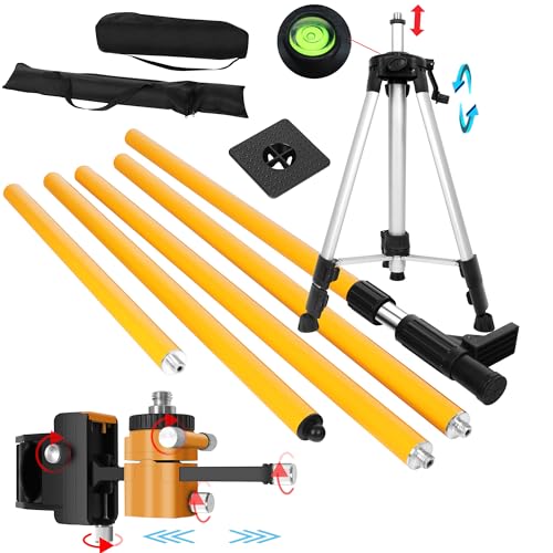 FenorGan 13.8 Ft./4.2 m Laser Telescoping Pole, Professional Adjustable Laser Level Mounting Pole with Tripod, 1/4-Inch by 20-Inch Laser Mount, 5/8"-11 Adapter Nut for Rotary and Line Lasers -  x