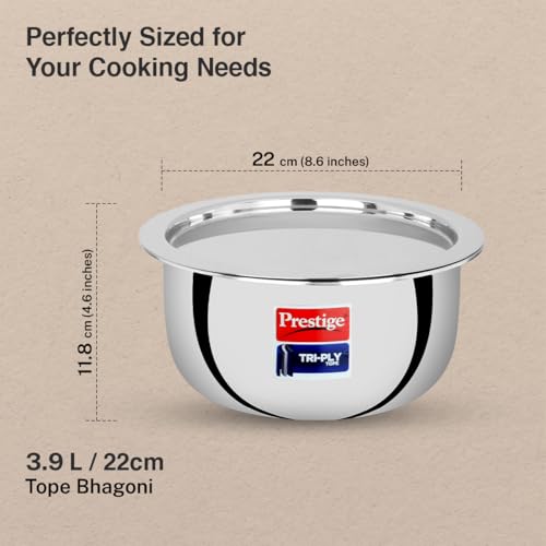 Image of Prestige 22cm /3.9L Tri-Ply Stainless Steel Tope with Lid|Gas and Induction Compatible| Even Heat Distribution|Strong and Durable| 5 Years Warranty