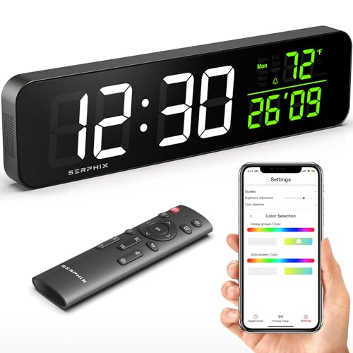 SERPHIX Relógio de parede digital de 38,5 cm, temporizador de aca...