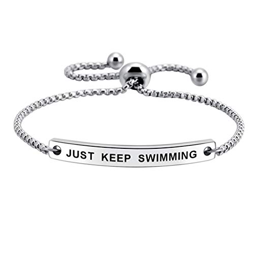 SOUSYOKYOSAM Just Keep Swimming Inspirational Cuff Expandable Bracelet Motivational Jewellery Amazing Gift