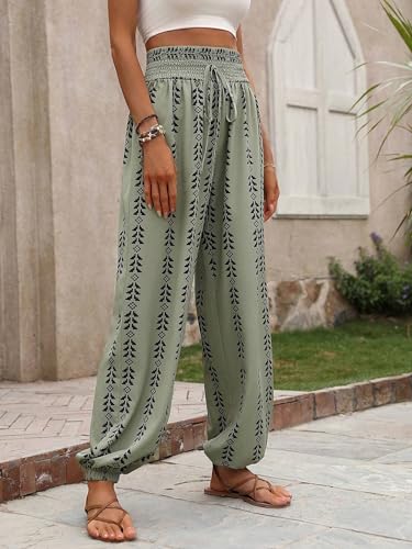 Women Print Summer Trendy Pants Straight Leg Lightweight Comfy Baggy Trousers S~XL3