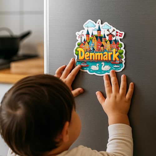 Image of Naxon Denmark Country Theme Souvenir Wooden Refrigerator Stylish Fridge Magnet - Fridge Decoration Magnet for Kitchen & Home Decor | Perfect Souvenir Gift | Size 3x3 Inches | Pack of 1