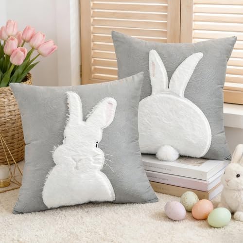 Shengruili 2 Stück Kissenbezüge Osterhase,Ostern Deko Hase Kissenhülle 40x40cm,Osterhase Samt...