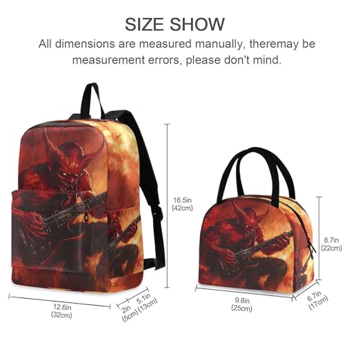 Backpack Lunch Box Set Large Capacity Travel Backpacks and Insulated Lunch Bag for Commute Hiking Picnic Devil Red Print2