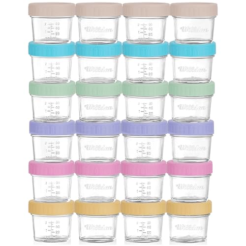 Image of WILLDAN 24-Pack Glass Baby Food Storage Containers - 4 oz Baby Food Storage Jars With Lids, Baby Food Maker, Microwave, Dishwasher & Freezer Safe