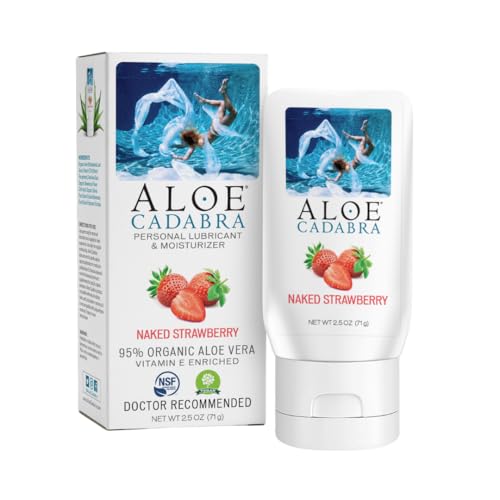 Aloe Cadabra Flavored Personal Lubricant and Vaginal Moisturizer, Organic Edible Aloe Lube for Men, Women and Couples, Non-Staining, pH Balanced, Toy Compatible (Strawberry, 2.5 Ounces, 1 Pack)