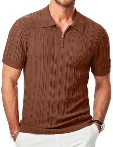 JMIERR Mens Casual Polo Shirt Short Sleeve Classic Fit Knit T Shirt Golf Shirts with Zipper