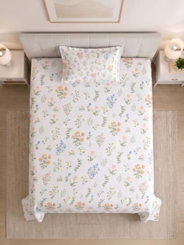 Image of Mafatlal 130 GSM Pearl Luxury Single Bedsheet with 1 Pillow Cover | 60 x 90 Inches | Premium Brushed Microfiber | Soft Feel, Strong Stitching, Easy Maintenance, All Season Bedding | White Floral