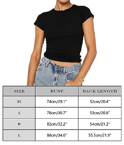 BAIGRAM Women’s Basic Slim fit Crop Top Tee Shirt Short Sleeve Workout Round Neck Cropped Tshirt Black, L