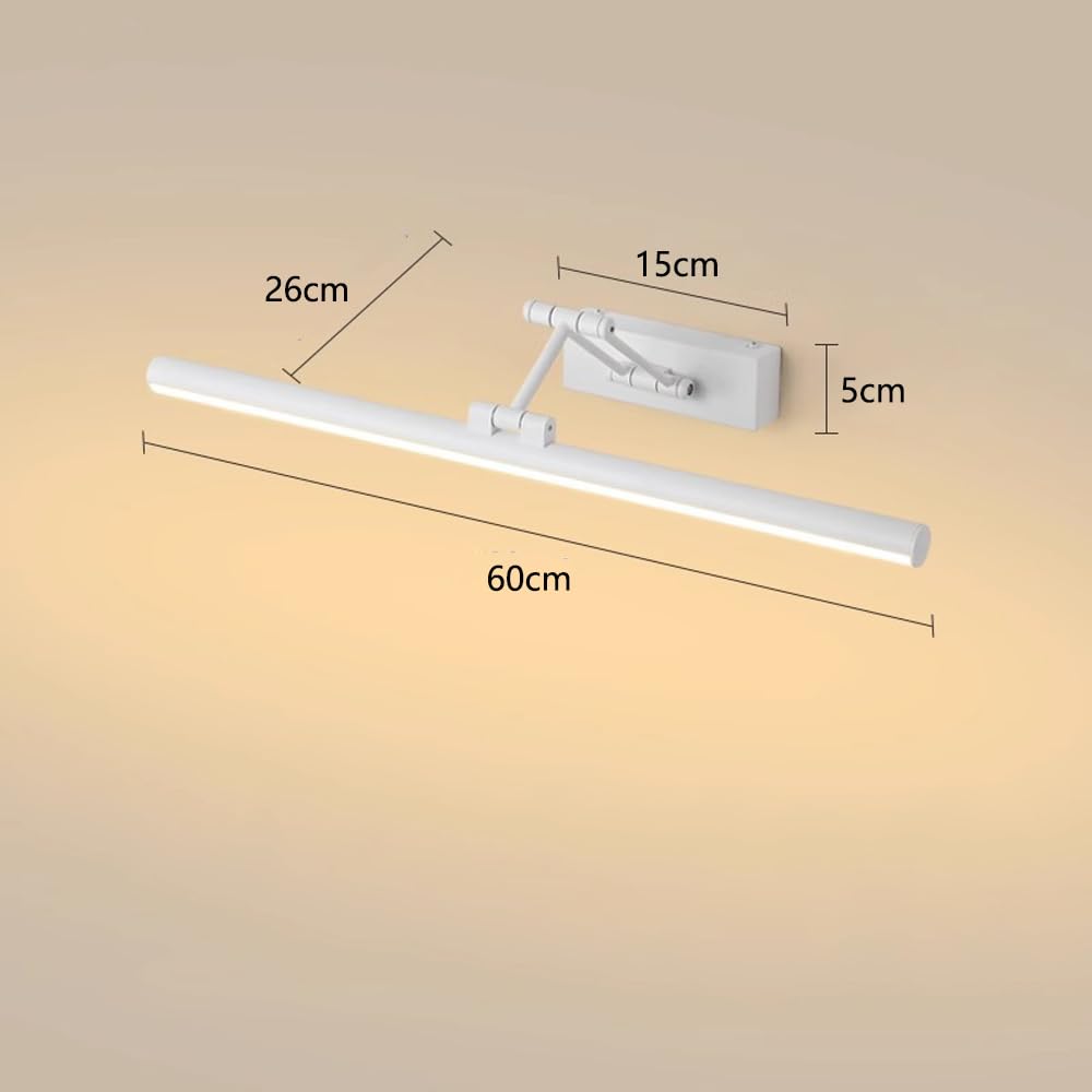 Mengjay LED Lampada Specchio Bagno,Lampada Da Parete Rotante Per Bagno 3000K/4000K/6000K,Applique da Parete Interno Moderno In Metallo per Camera da Letto Soggiorno Corridoio (Bianco, 60cm)