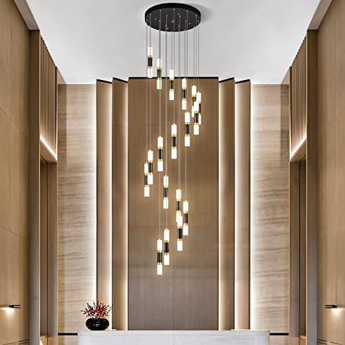 Liangmh 18-Light Modern Kitchen Island Black Gold Ceiling Pendant Light Dimmable Led 108W Staircase Large Chandelier Lobby Living Room Bedroom Foyer High Ceiling Chandelier #TOP1