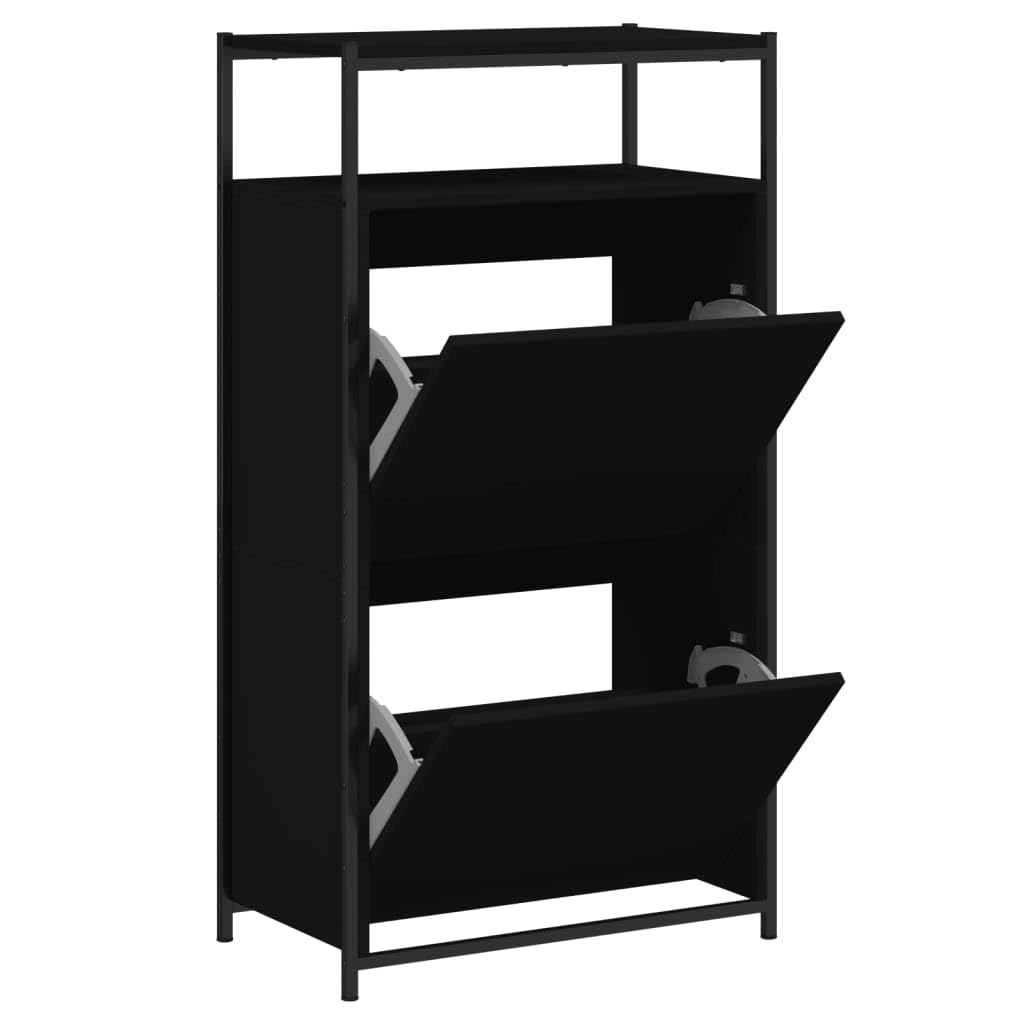 Homgoday Scarpiera Nera 60x34x112 cm in Legno Multistrato, Arredo Scaffale Portascarpe Organizzatore per Scarpe Stoccaggio Salva Spazio per Corridoio