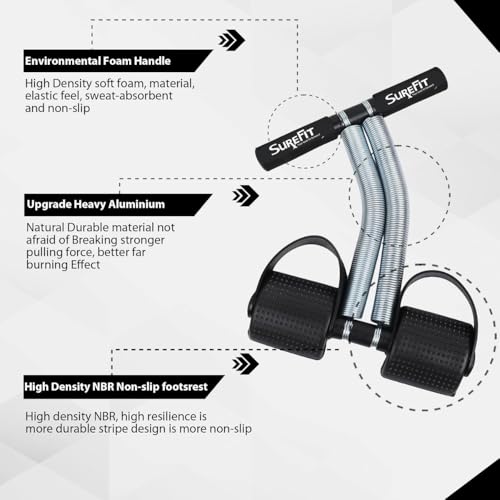 Image of SUREFIT Tummy Trimmer Double Spring with Comfortable Foam Grip Handle & Ab Roller Wheel Combo for Men & Women | Home Workout Fitness Kit for Abs, Arms & Core Training (Black)