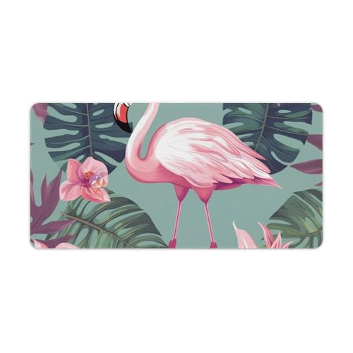 Tapis de souris motif feuilles tropicales et flamants roses en caoutchouc durable