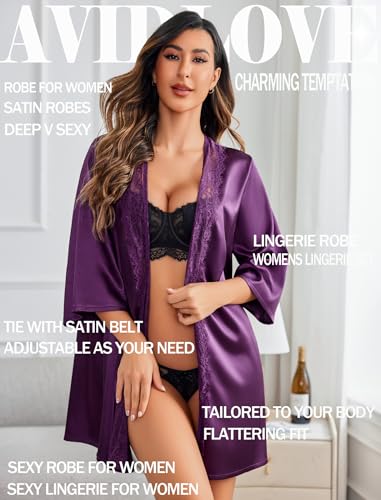 Image of Avidlove Women's Kimono Robe Short Satin Pure Short Silky Robes
