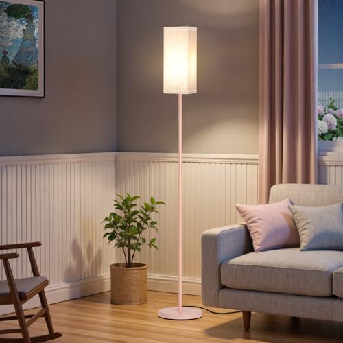 Image of 64.6 inch Floor Lamp, Pole Lamp with Foot Switch, Modern Standing Lamp Shade, Minimalist Freestanding Lamp (Bulb Not Included), for Living Room, Bedroom Office ETL Listed,Pink and Beige PE07LD05